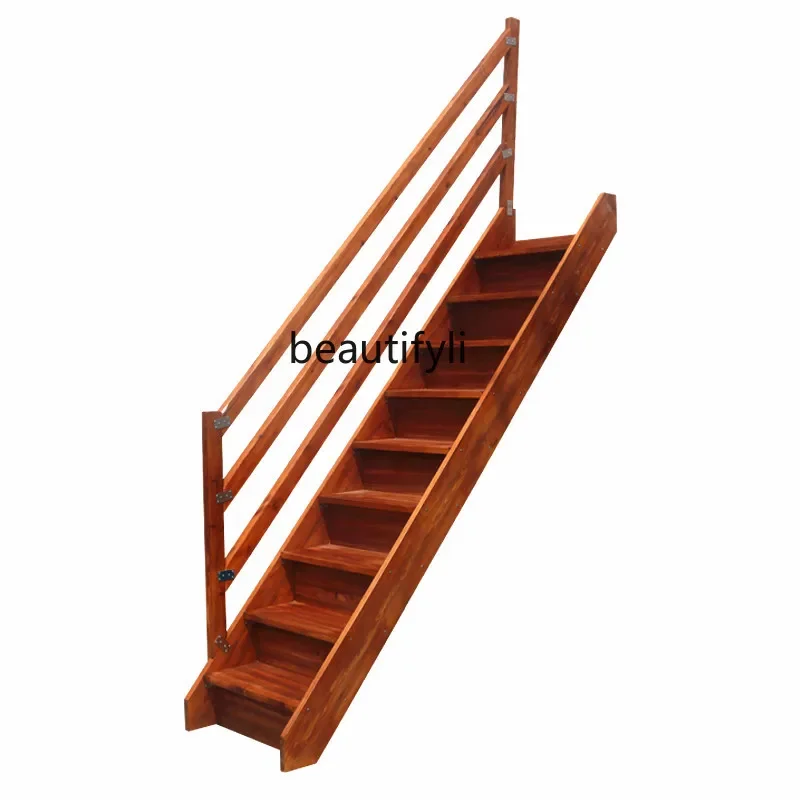 Solid Wood Loft Stairs Straight Ladder with Armrest Wooden Ladder Widened Step Ladder