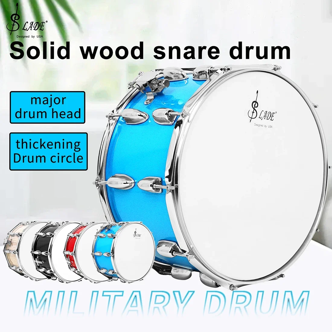 SLADE Drum 8 Inch Snare Drum Solid Wood Multi-Color Available Snare Drum Set Band Performance Percussion Musical Instrument
