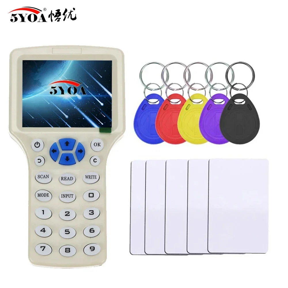 5YOA IDICW01 RFID Reader Writer Copier Duplicator IC ID With USB Cable For 125KHz 13.56MHz Cards LCD Screen Duplicator English