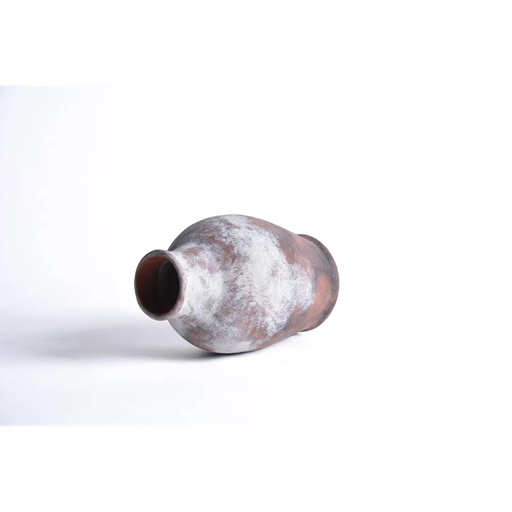 

Декоративная керамическая ваза ручной работы в деревенском стиле, размеры 8,3 x 5,5 дюймов, с эффектом состаривания в серых и терракотовых тонах, Su