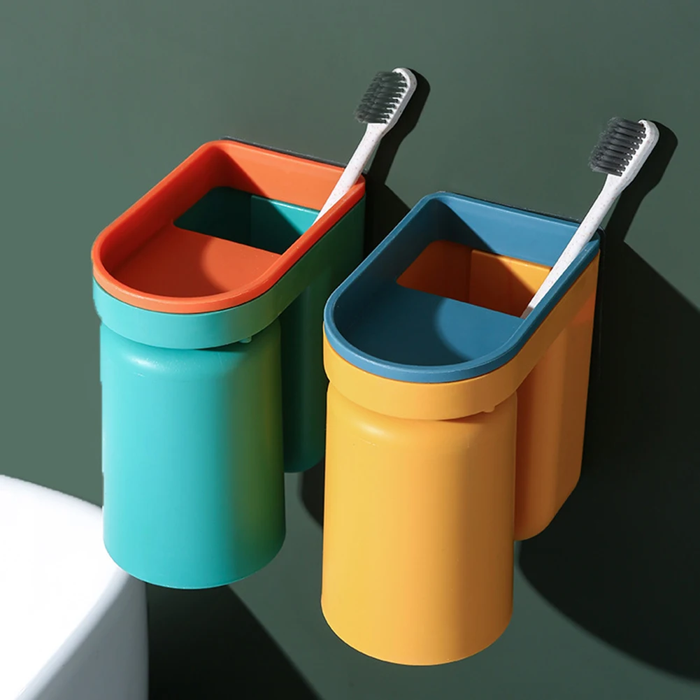 Innovate Wall Mounted Toothbrush Toothpaste Storage Holder Couple Mouth Cup Tooth Brushing Cups Rack Bathroom Accessories