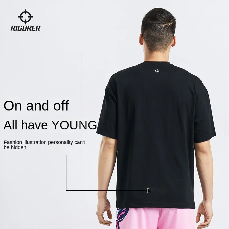 RIGORER Sports Men And Women Basketball Running Fitness Printed Round Neck Casual Cotton Short-sleeved T-shirt