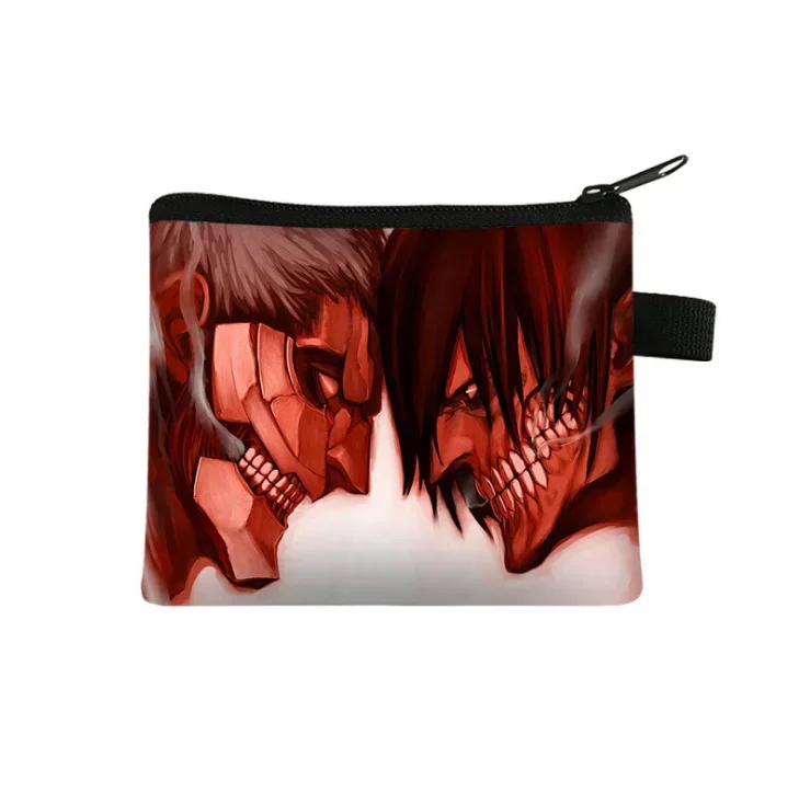 Anime japonês ataque em titã moedas bolsas casual zíper carteira levi mikasa eren crianças mini batom chaves titular saco presente