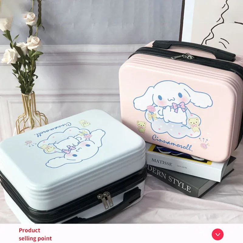 Anime Sanrioed Cinnamoroll Suitcase Melody Kuromi Kittys Cosmetic Bag Kawaii High Capacity Storage Makeup Case Travel Portable