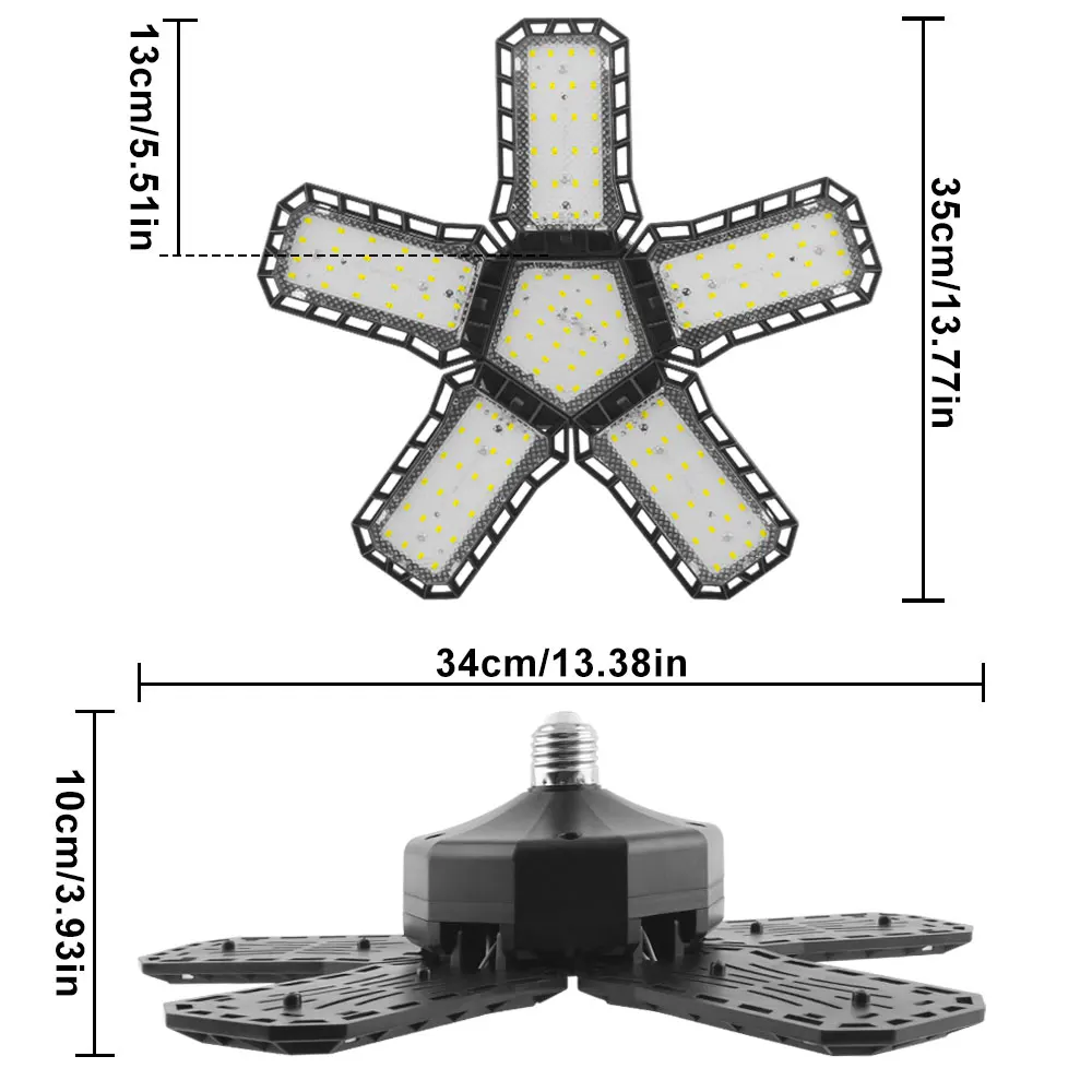 3-12 Panels Deformable LED Garage Light E27 LED Bulb 5000 Lumen Ultra Bright Night Lamp for Workshop Gym Warehouse Shop Lighting