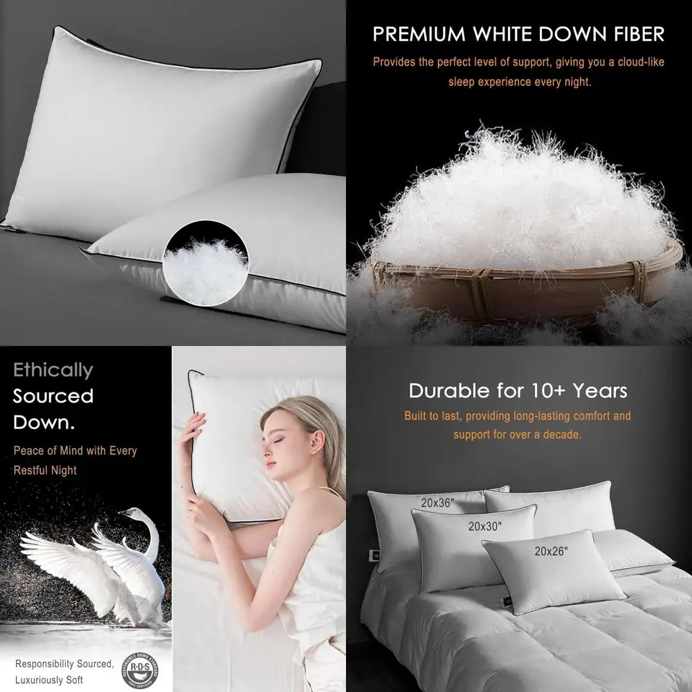 

Luxury Feather Pillow Set of 2 - Soft, Fluffy with Organic Cotton Cover, Perfect for Back and Stomach Sleepers