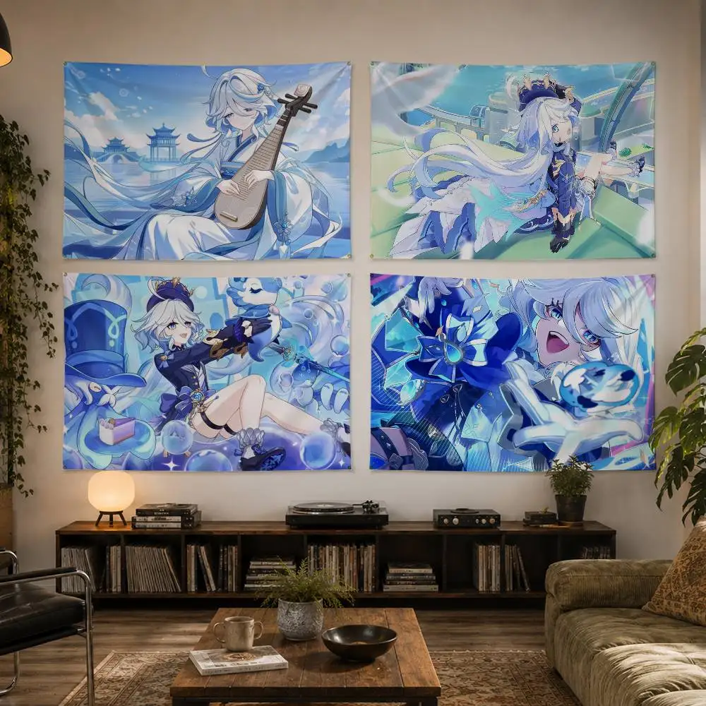 Furina Genshin Impact Flag Digital Printing Banner for Garage Wall Out Door Decoration