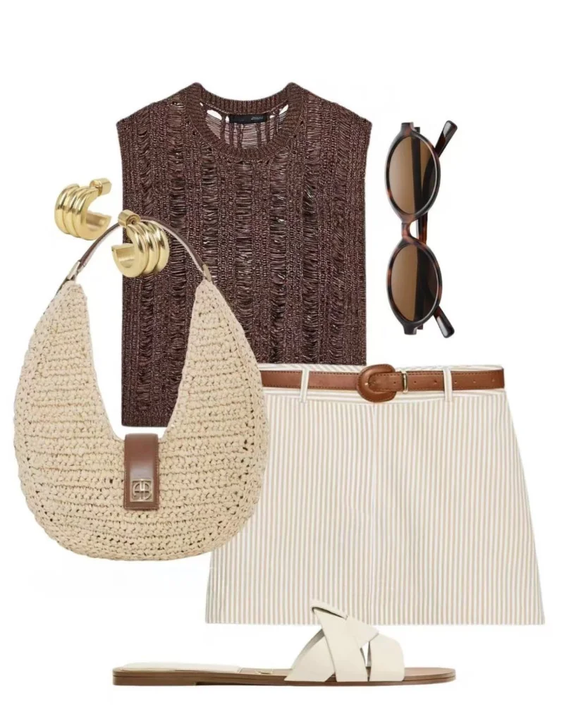 ETJ 2025 damski nowy swobodny top na wakacje z okrągłym dekoltem, bez rękawów, dzianinowy, seksowny, prześwitujący, luźny sweter bez rękawów