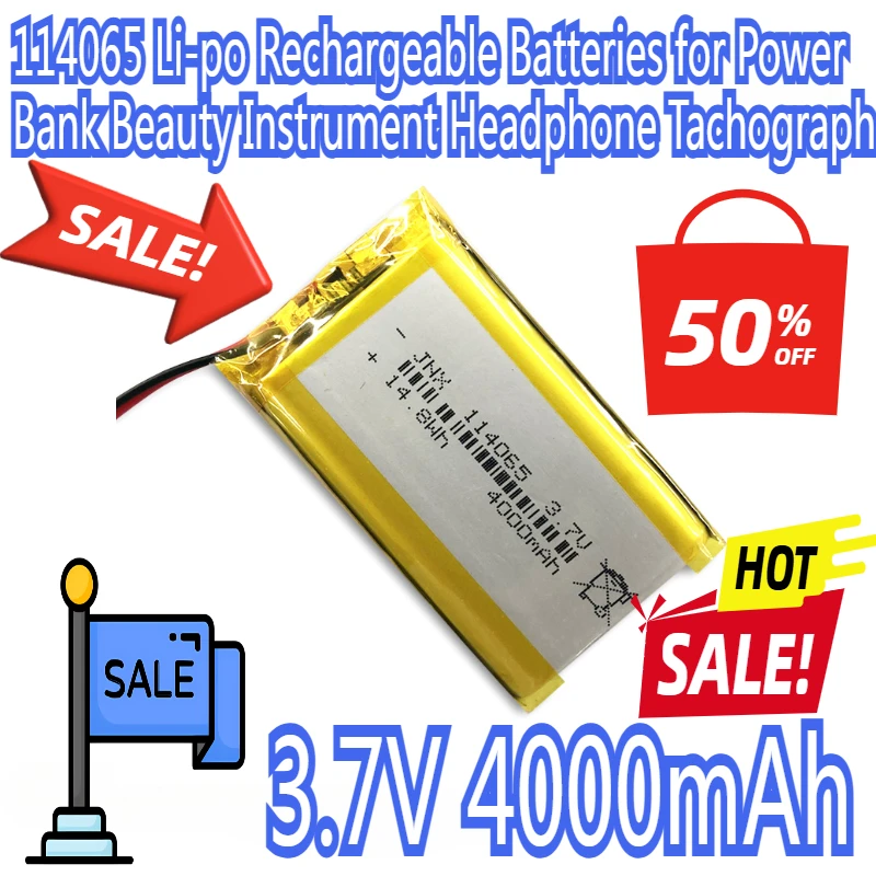 

3.7V 4000mAh Lithium Polymer Battery 114065 Li-po Rechargeable Batteries for Power Bank Beauty Instrument Headphone Tachograph
