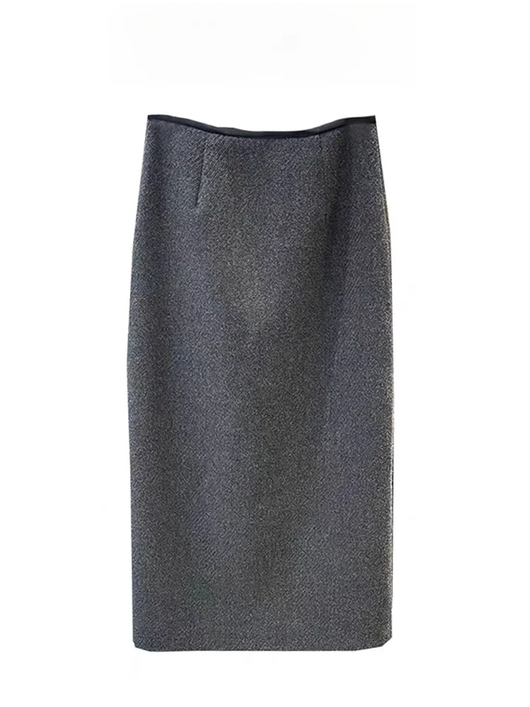 Gray High Waist Straight Cut  Skirt Korean Style Women's Spring New High Quality Slimming Midi Length Bodycon Skirt