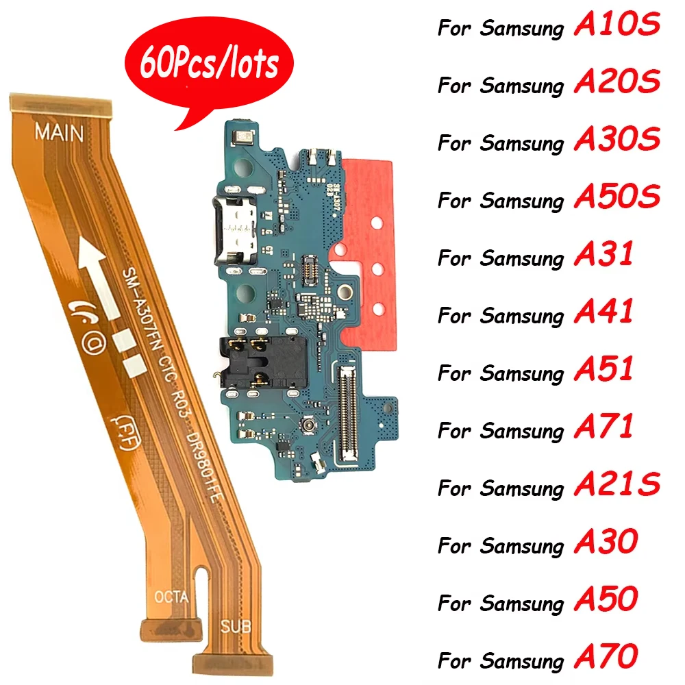 60Pcs，Tested For Samsung A10S A20S A21S A30S A50S USB Charging Dock Port Connector Microphone Board Main Motherboard Flex Cable