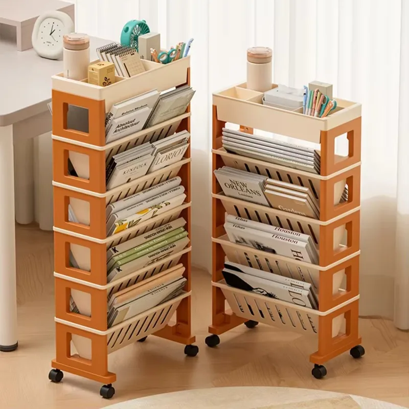 

plastic 4-tier/5-tier student table side magazine display storage holder book cart bookshelf for kids