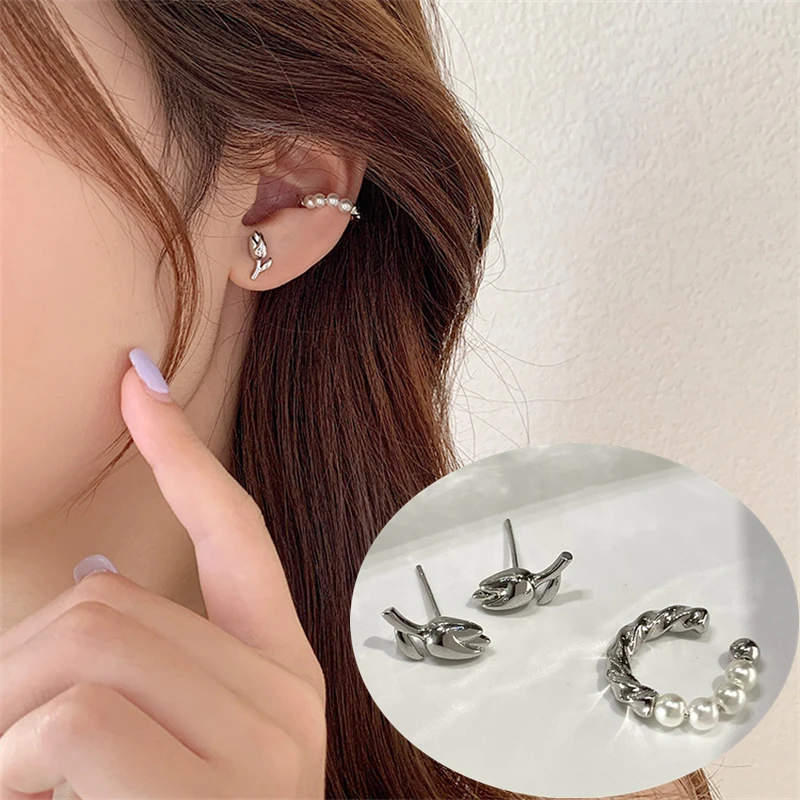 Korean Tulip Flower Earring For Women Exquisite Silver Color Asymmetric Earrings Fashion Jewelry 2026 Trend Party Gift