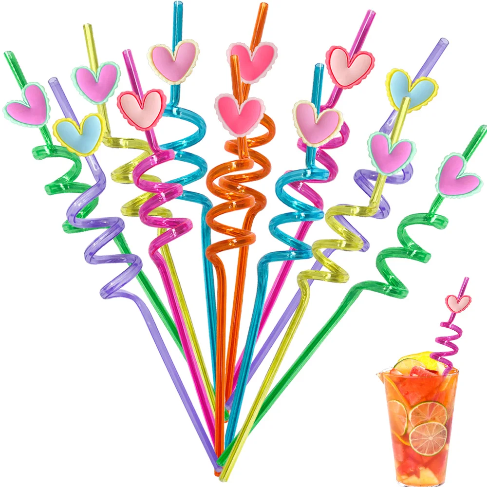 Valentine\'s Day Decorations Colorful Drinking Straws Romantic Heart Shape Reusable Hard Straws as Family Kids  Honey lover Gifts