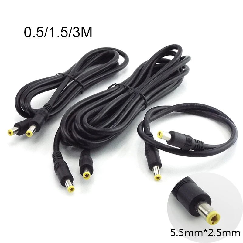 0.5/1.5/3M 12V 10A DC rozdzielacz zasilania złącze męskie na męskie 5.5mm * 2.5mm wtyczka zasilania przedłużacz z adapterem