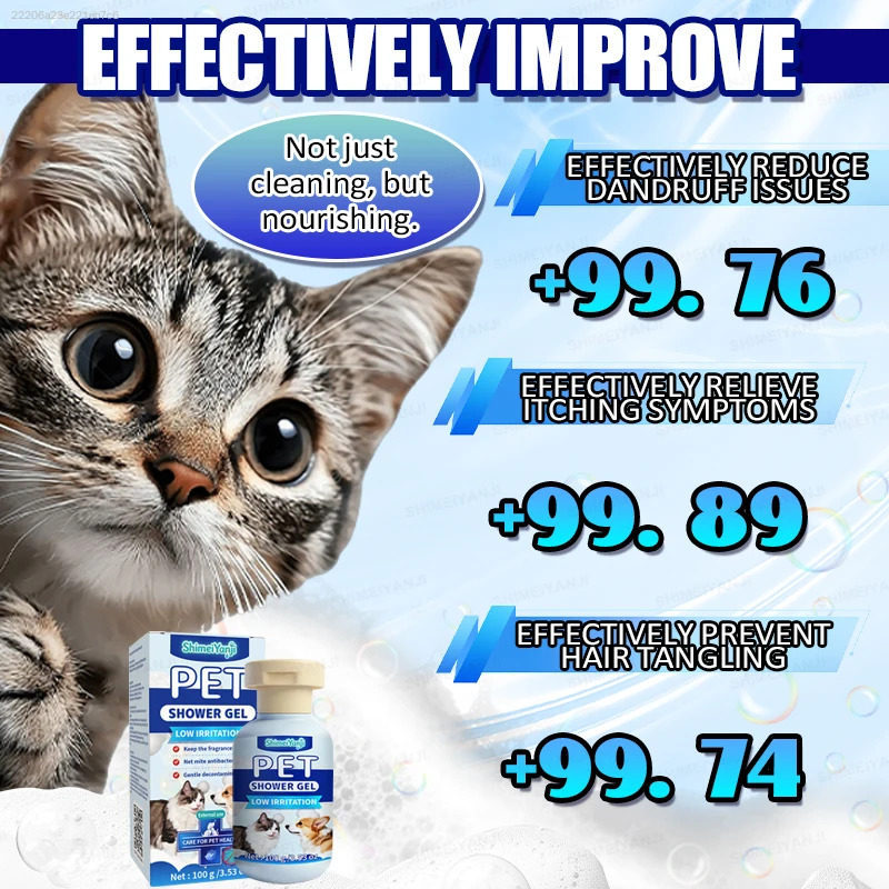 Pet Shampoo for Dogs and Cats, Gentle Plant Formula Moisturizing Pet Shower Gel, Plant Extract Deodorizing, Safe No Residue, Cleansing Care for Puppy Kitten Fur, Long Lasting Fresh Scent Pet Bath Supplies