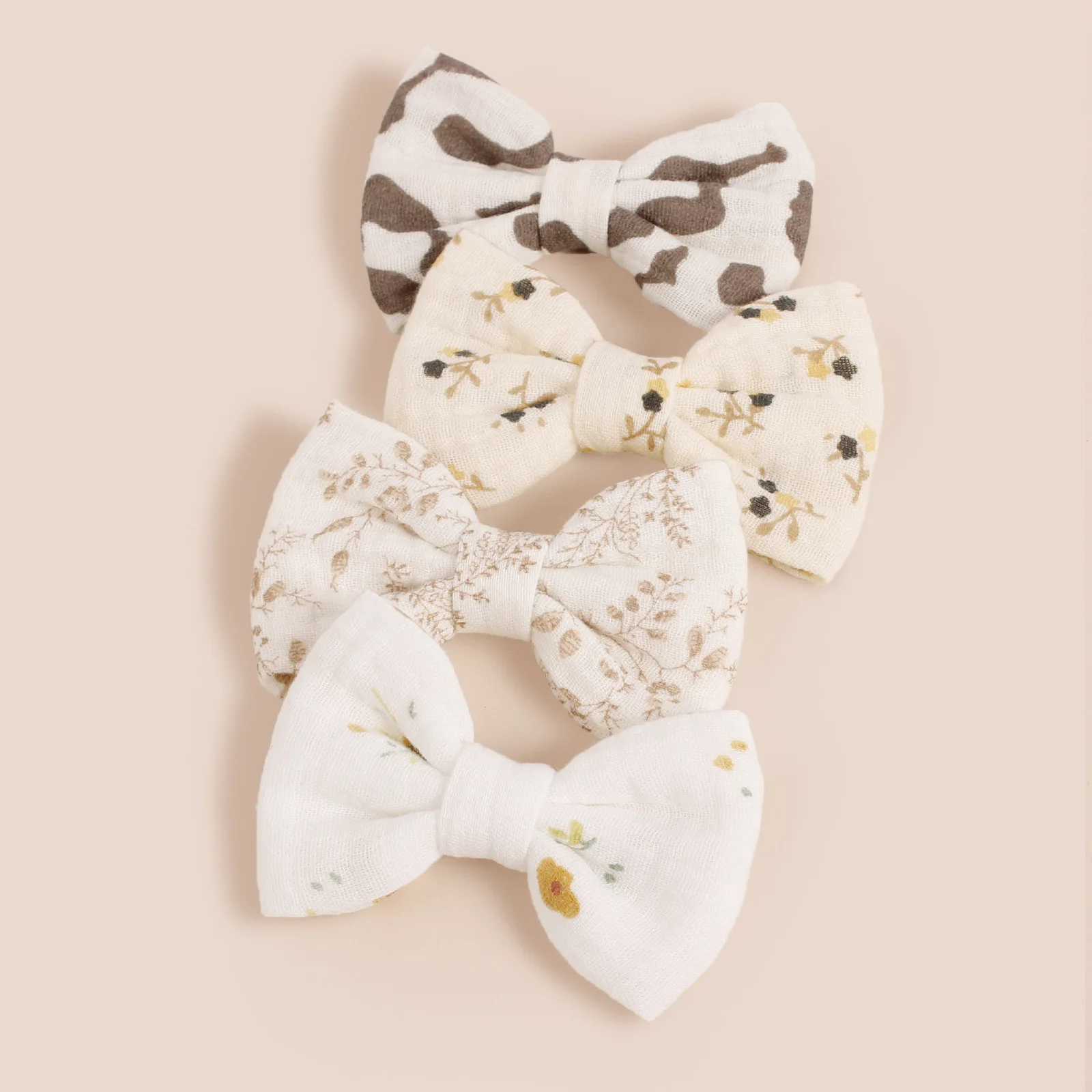 

40 Pcs/Lot, Organic Cotton Bow Baby Hair Clips Muslin Cotton Fabric Floral Print Hairpins Kids Girls Hair Accessories