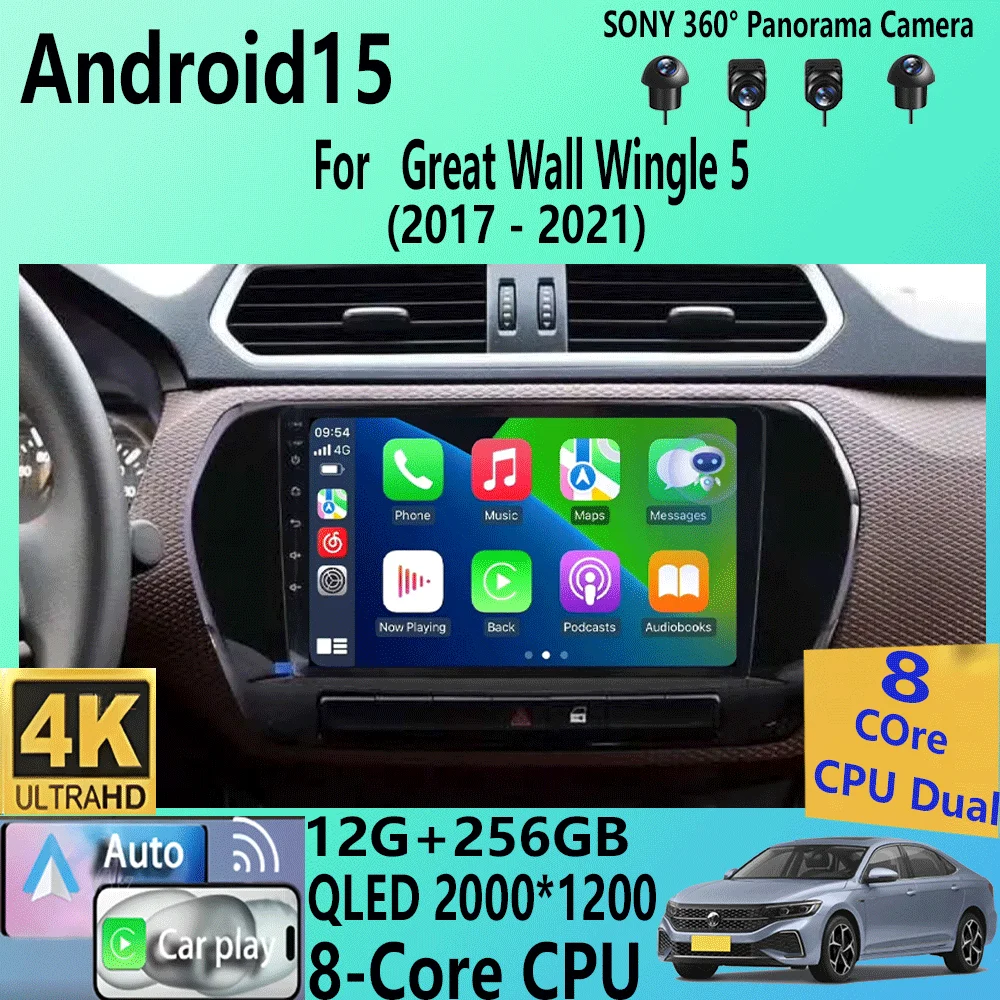 Android 15  Wireless CarPlay Android Auto Radio for Great Wall Wingle 5 2017 2018 2019 2020 2021 4G Car Multimedia GPS