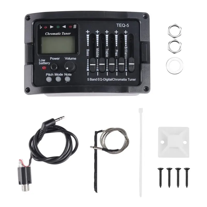 5-Band Akustikgitarren-Vorverstärker EQ Equalizer Klassischer Akustikgitarren-Verstärker Digitaler Blend-Tuner Piezo-Tonabnehmer-[T34-2026]