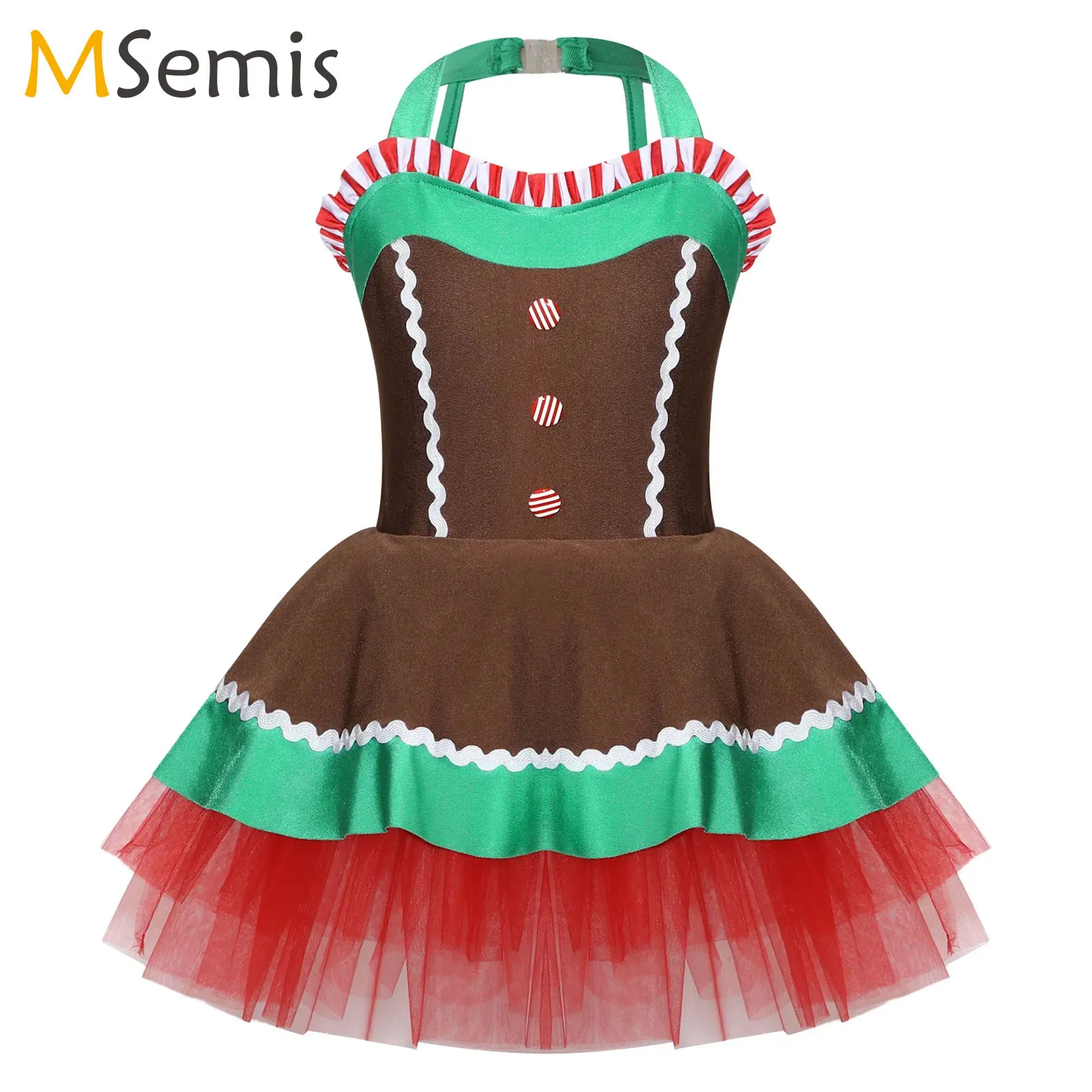 Kid Gingerbread Man Cosplay Kostuums Ballet Dans Tutu Jurk Bodysuit Kerst Gember Brood Xmas Party Santa Tule Jurken