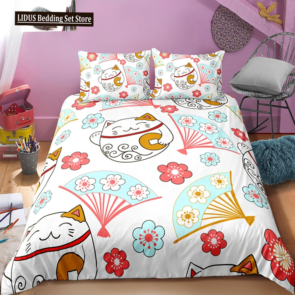 Cherry Blossoms Duvet Cover Set Japanese Style Polyester Comforter Cover King Queen Full Size For Girl Women Couple Bedding Set