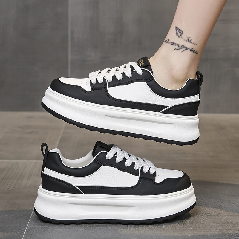 2025 novo u couro feminino branco casual mulher vulcanizar tênis respirável esporte caminhada correndo plataforma sapatos planos