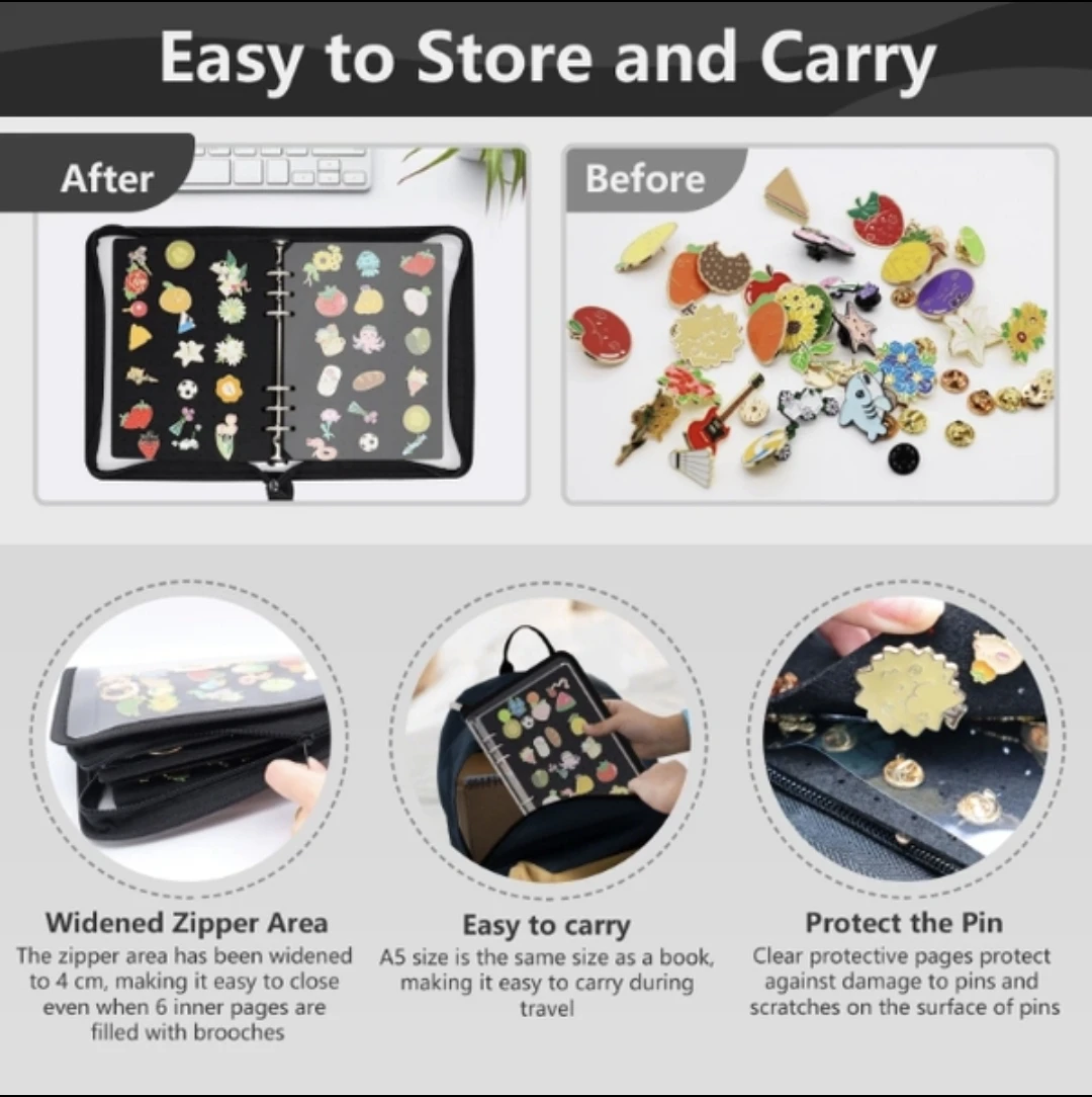 NewPin Display Book Enamel Pin Collection Holder Trading Book with 6-Page Display Boards A5 Brooch Pin Storage Organizer Binder