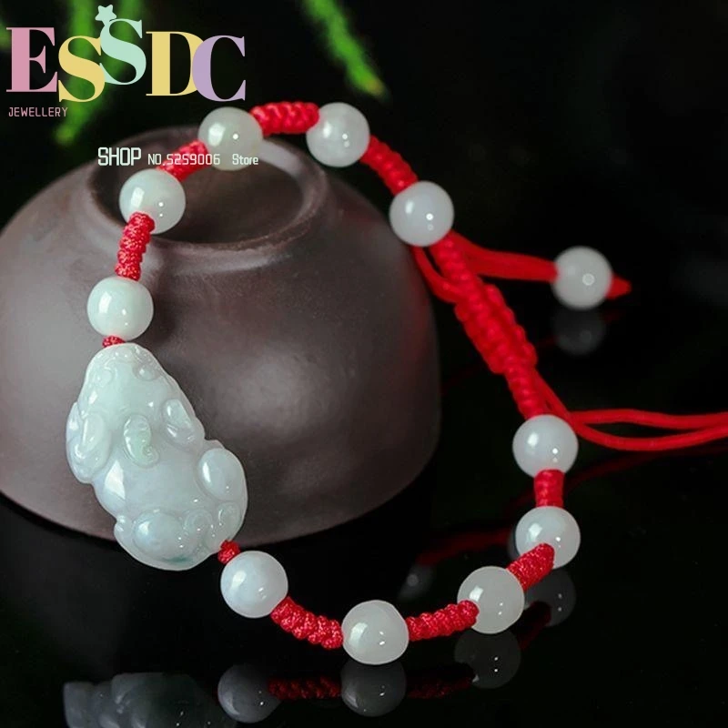 

Natural Jade Emerald Pixiu Rose Beads Bracelet Adjustable Bangle Charm Jewellery Fashion Accessories Hand-Carved Woman Amulet