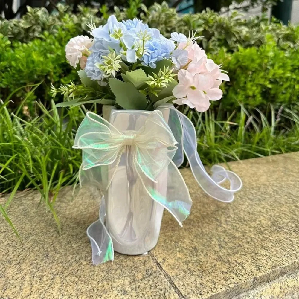 10 야드 Fishtail 원사 구슬 리본 40MM DIY 공예 반사 무지개 빛깔의 물결 모양의 가장자리 리본 선물 포장 꽃다발