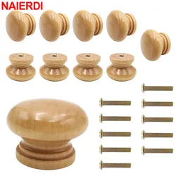 NAIERDI 10 Pack Wood Round Cabinet Knobs and Handles Natural Wooden Kitchen Cabinets Pulls for Furniture Dresser Wardrobe Handle