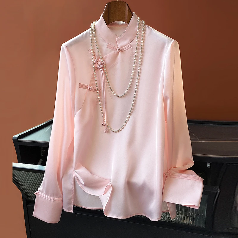 

Женские блузки в китайском стиле, однотонные винтажные топы, модная свободная летняя одежда, шифоновые женские рубашки с длинными рукавами