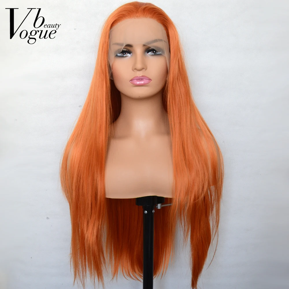 

Voguebeauty оранжевый синтетический кружевной передний прямой парик термостойкое волокно косплей парик для женщин