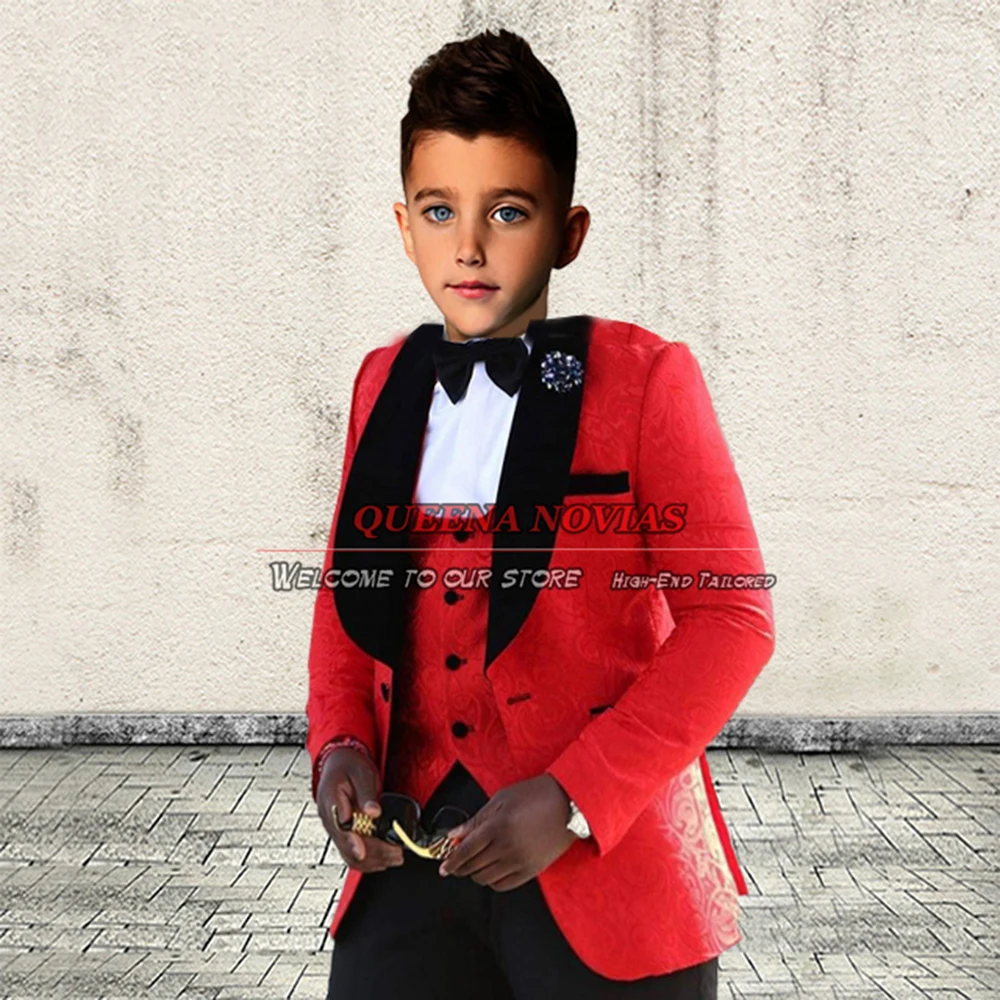 Formal Boy Kids Suits For Wedding Polka Dot Blazer Tailor-Made 3 Pieces Jacket Vest Pants Evening Party Children Dress