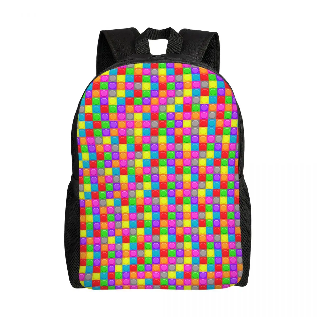 Mochila de bloques de juguete de ladrillo de plástico de construcción colorida personalizada para hombres y mujeres, bolsa de libros básica para la escuela, bolsas para estudiantes universitarios