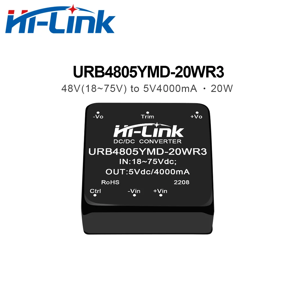 Hi-Link DC-DC 48V to 5V 12V 15V 24V Step Down  Converter Mini Isolated Power Supply Module URB4805YMD-20WR3 URB4812YMD-20WR3