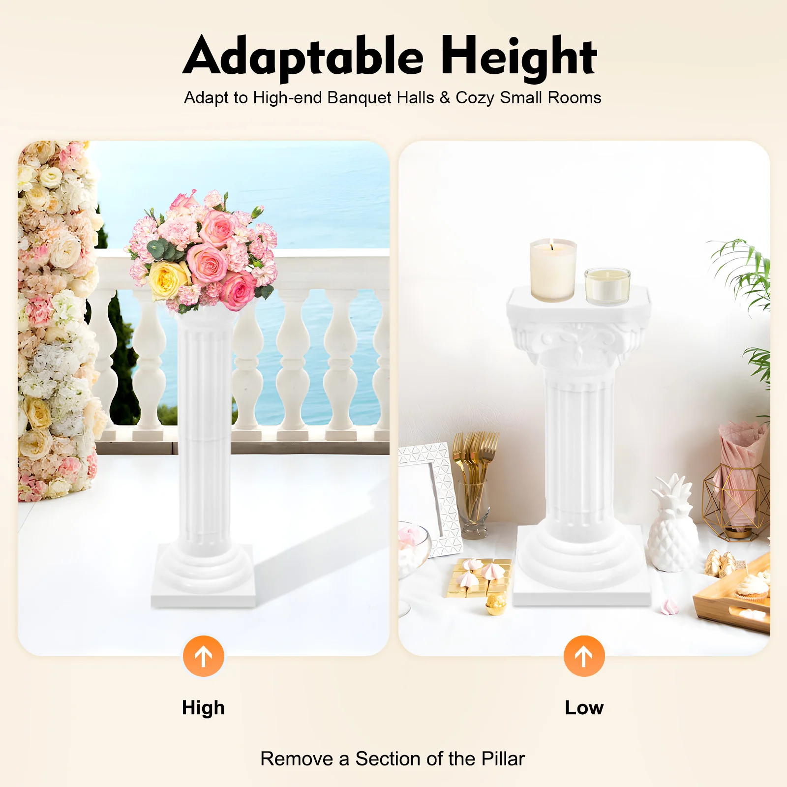 2PCS 88cm Wedding Roman Columns White European Style Adjustable Height 110.23lbs Load Bearing for Party Decoration