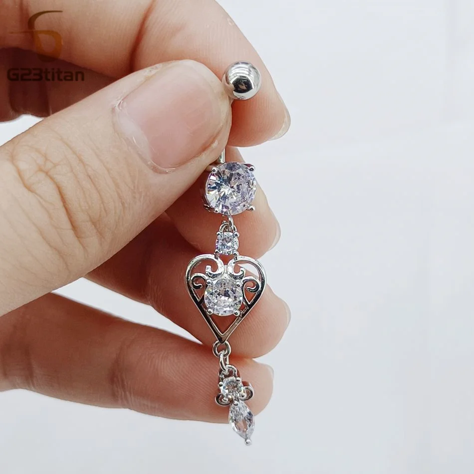 G23Titan Trendy Bohemia Heart Shaped Pendant Zircon Belly Button Ring 14G Surgical Titanium Steel Body Piercing Navel Jewelry