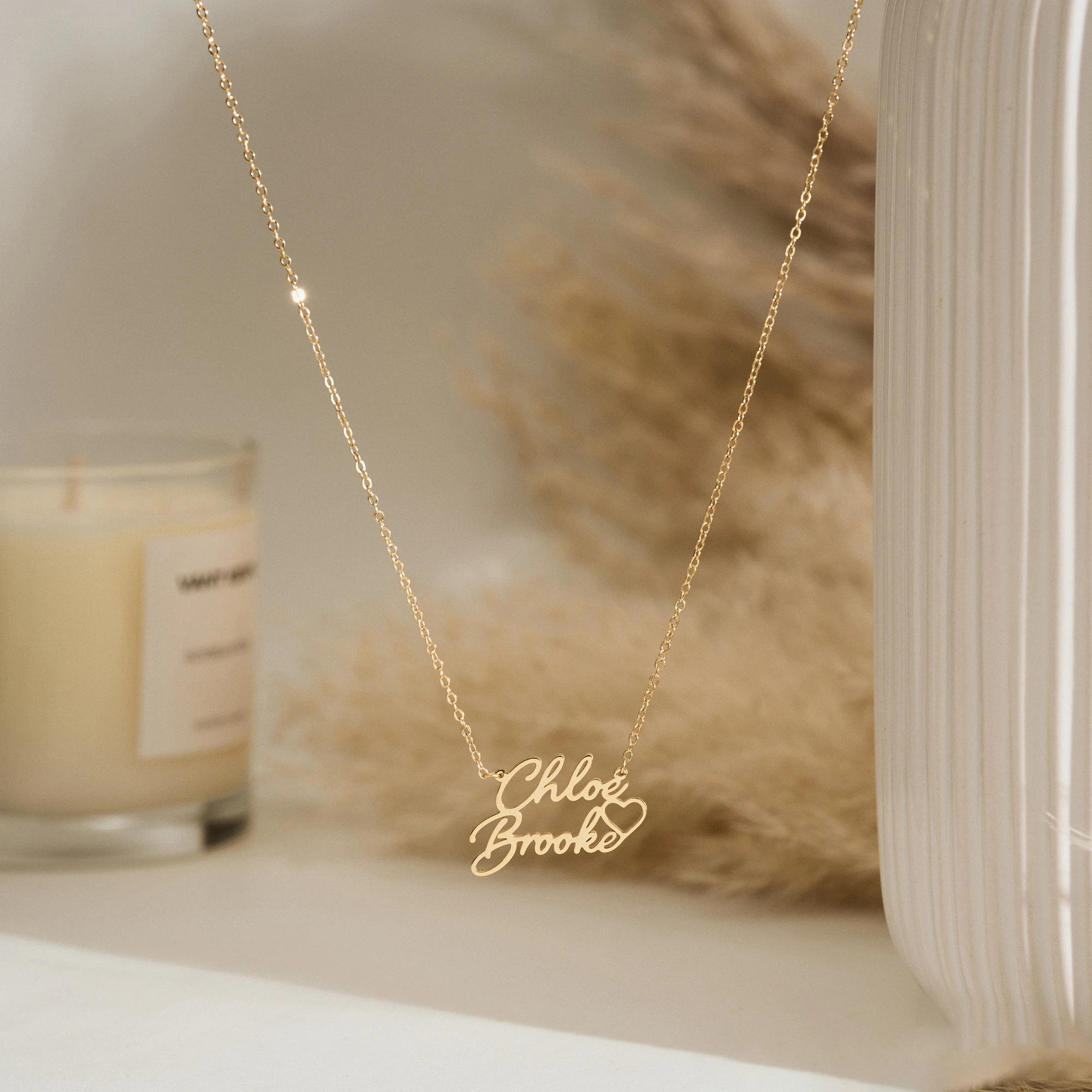 Personalized Double Names Necklace with Heart 18K Gold Plated Custom Gold Name Necklace Couple Necklace Mothers Day Gift For Her