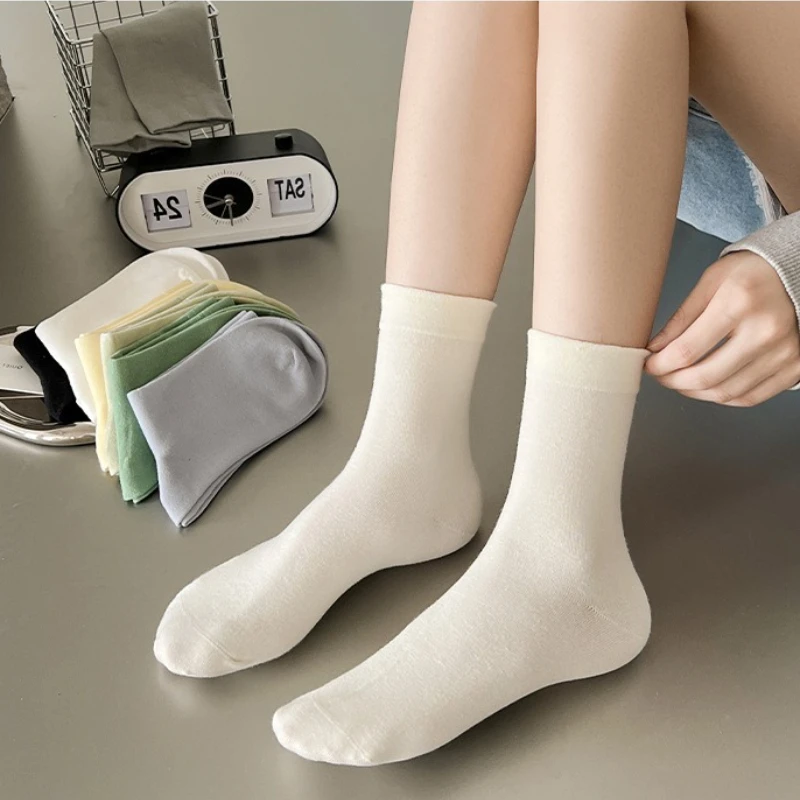 

8 pairs of mid length socks for women in autumn winter sweat absorbing boneless anti slip odor proof comfortable women's socks