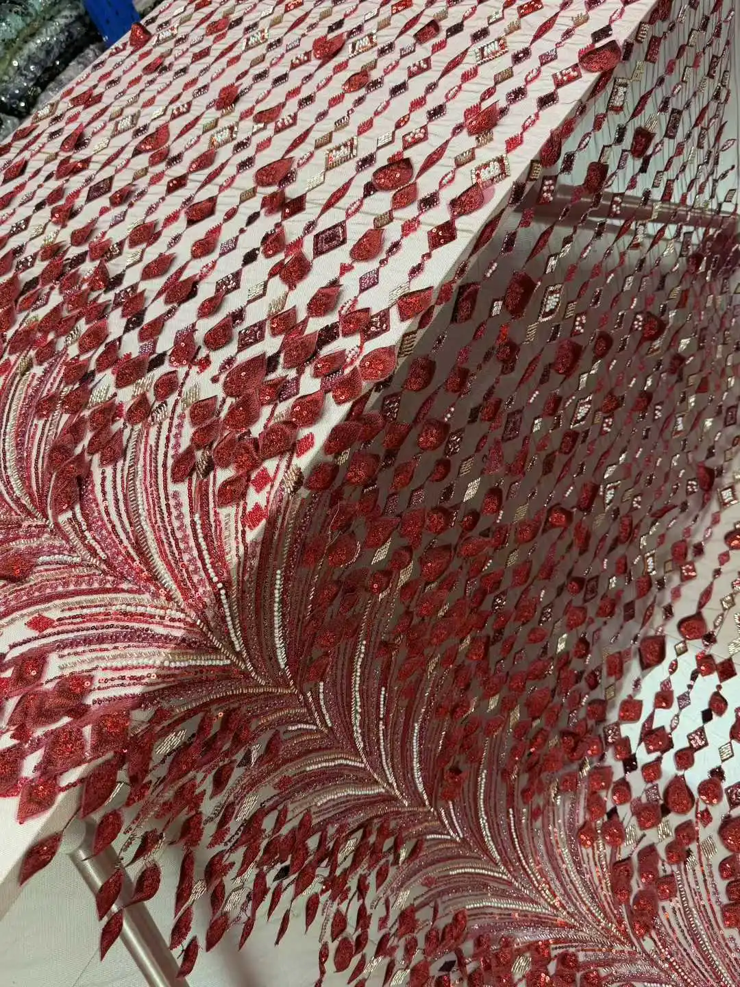 

Madison Luxury French Mesh 3D Beaded Lace Fabric High Quality African Sequins Groom Lace Fabrics For Nigerian Wedding Dress