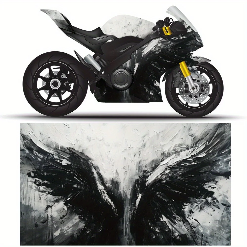 

2 PCS Motorcycle self-adhesive PVC sticker with Black Feather pattern, motorcycle body film, suitable for most motorcycles, Viny
