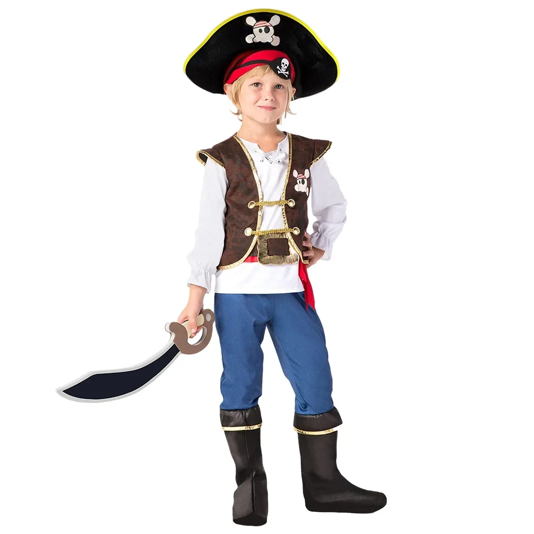 

Jack Pirate Captain Children Halloween Cosplay Party Dress Up Costume Kids School Role Playing Stage Outfit