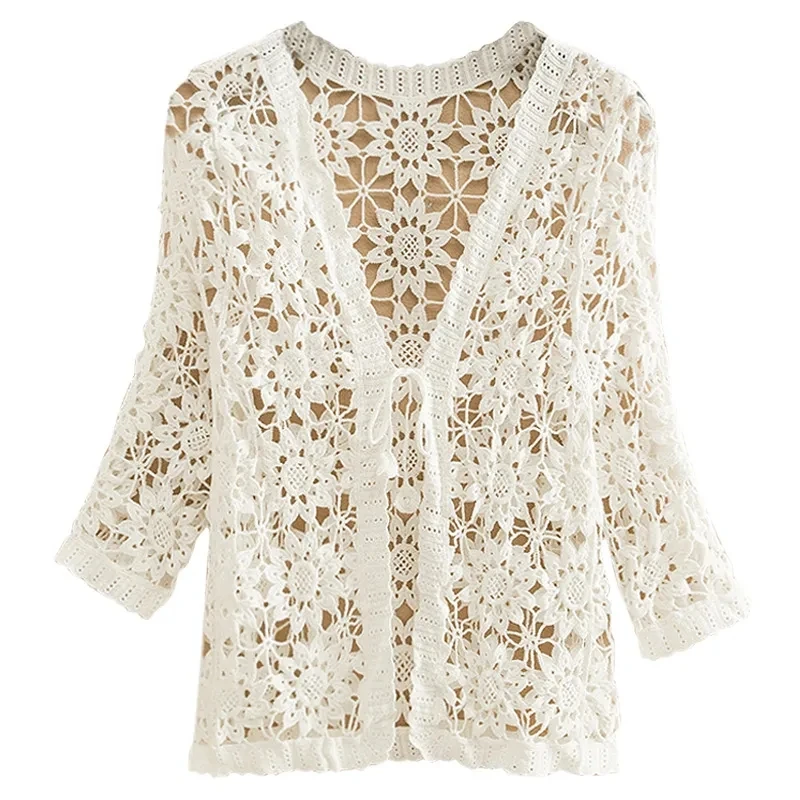 Women jacket spring and Summer Thin Cardigan Women Crocheted Openwork Sweater Small Coat With Sweater Sunscreen Short Shawl Coat