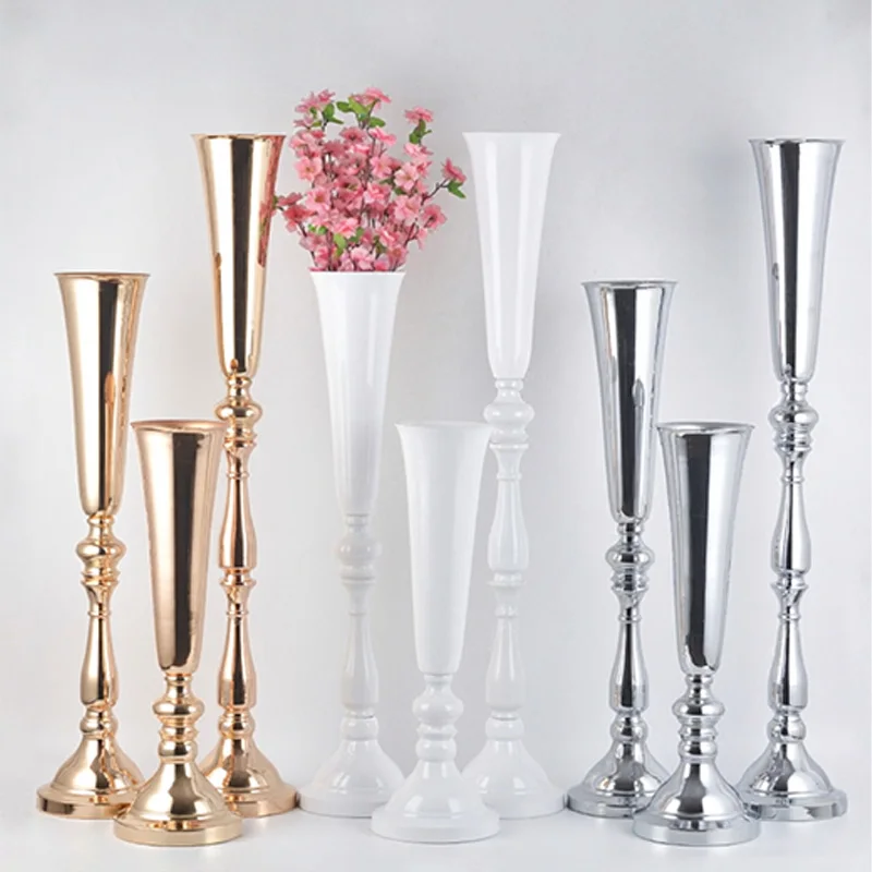 S/M/L Elegant Golden Silver Wedding Flower Vases Romantic European Style Metal Vases Iron Candle Holder Home Wedding Decor