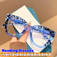 Gafas de lectura con montura con estampado de leopardo para mujer, anteojos para presbicia antiluz azul, Unisex, de gran tamaño, de alta calidad