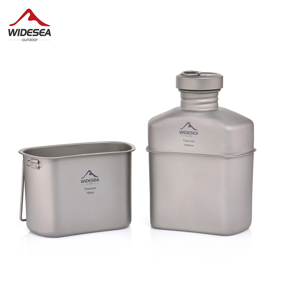 Widesea Titanium Lunchbox Bottle 2 in 1 Camping Dinner Outdoor Set Cookware Cup Travel Tableware Kitchen Pot  Picnic Equipment