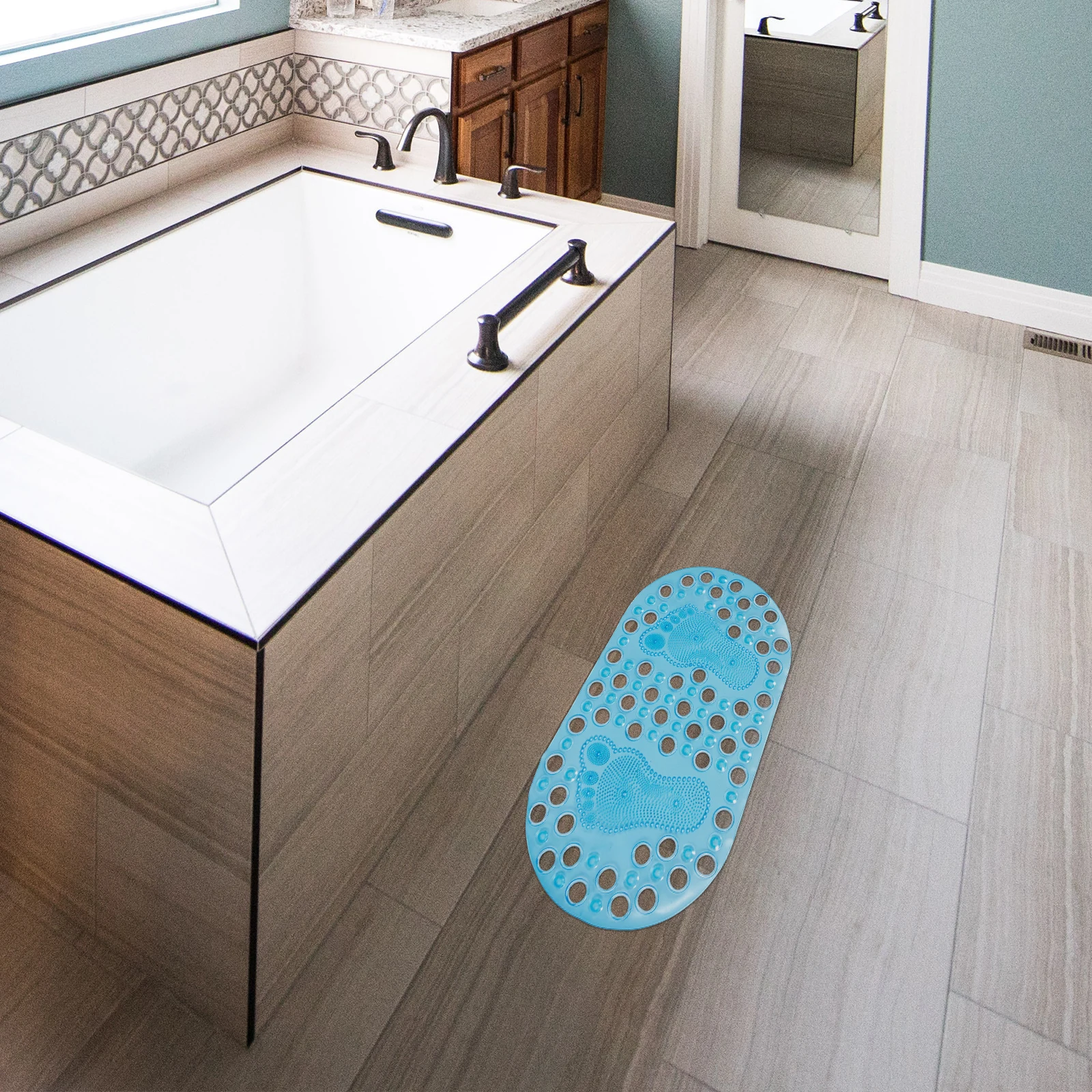 

Shaped Foot Mat Anti Skid Floor Bathing Mats Comfort Massage Feet Good Grip PVC Material Wear Resistant Foot Pad Blue