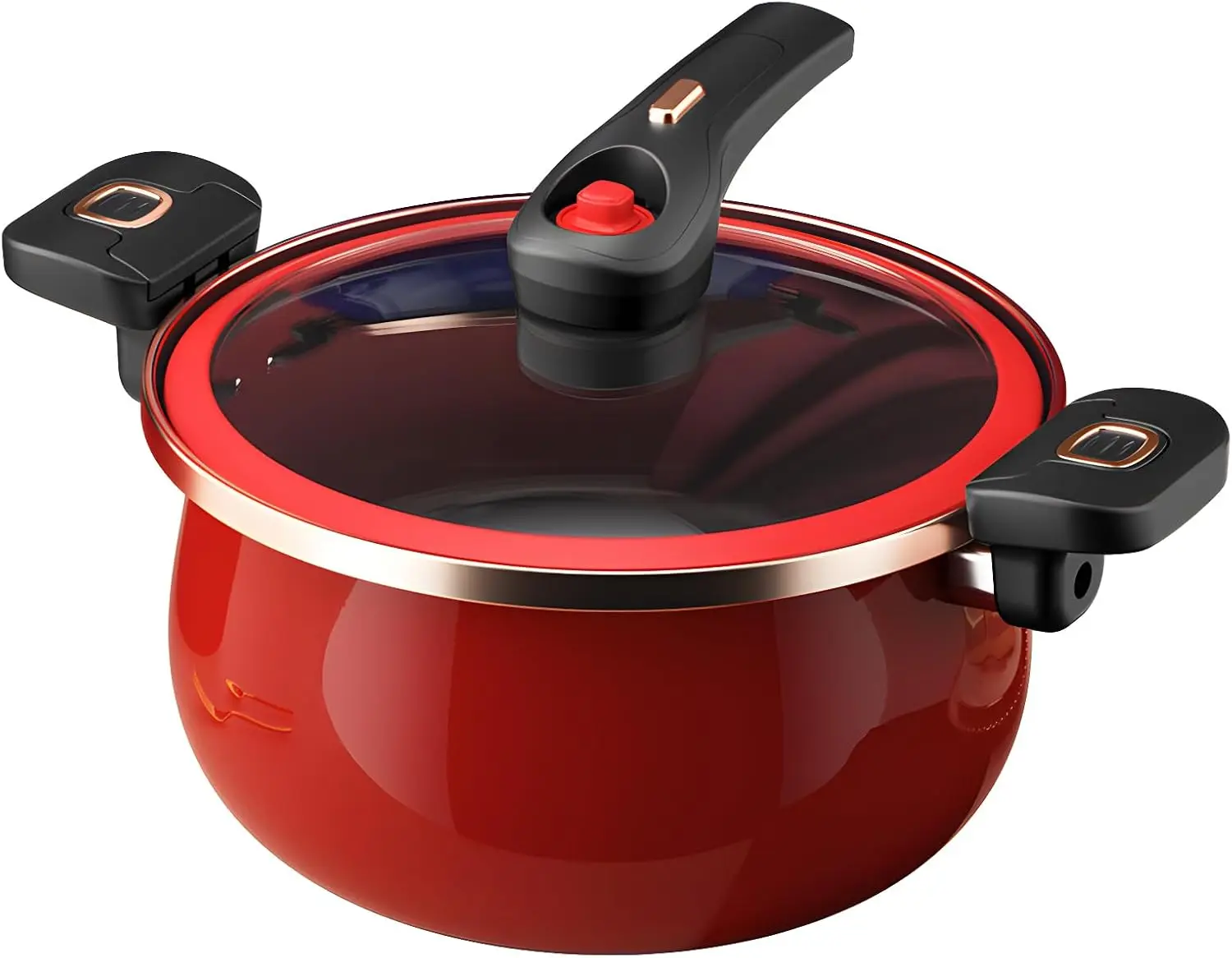 

Nonstick Ceramic Coated Sauce Pan with Lid Red Crock Pot with Twist & Lock Handles, Micro Pressure Cooker Versatile Cookware for