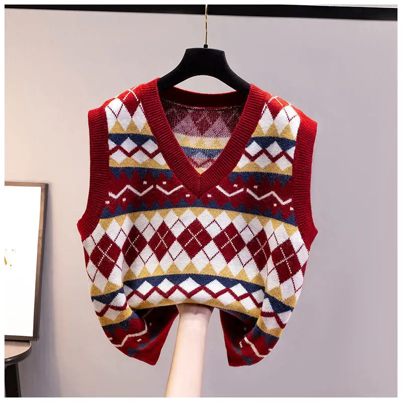 سترة سترة نمط الشارع العصرية الماس نمط كل مباراة الصيف المرأة محبوك سترة فضفاضة الخامس الرقبة التطريز الرجعية #2