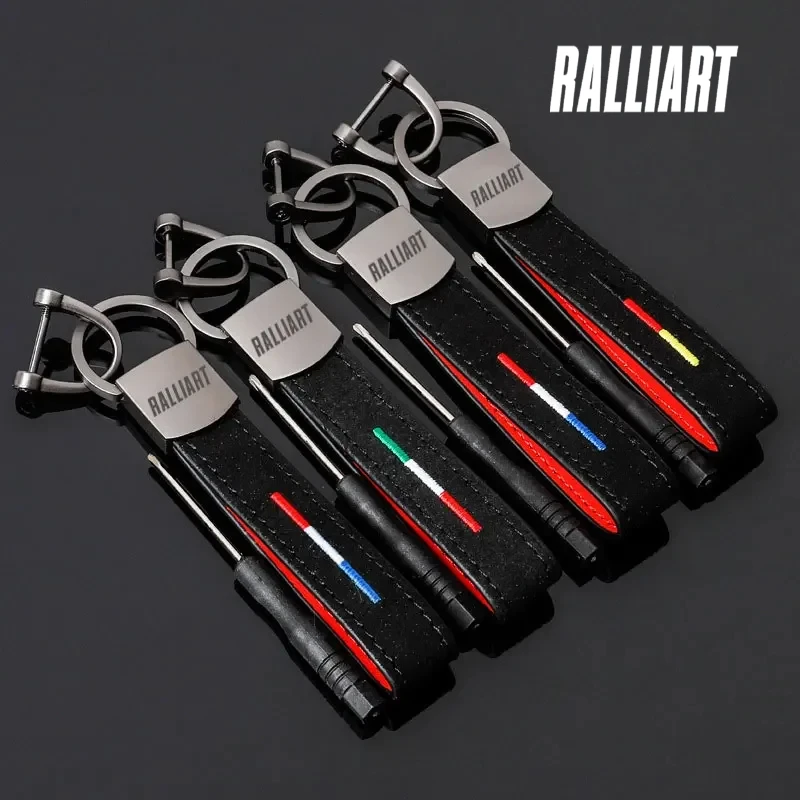 Car Keychain Styling Suede Keyring Holder Pendant for Mitsubishi Ralliart Logo Outlander L200 ASX Eclipse EVO9 Starion Galant